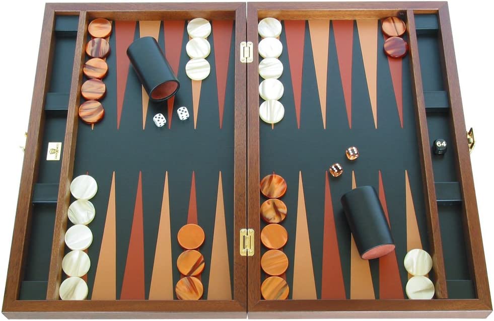 Zaza & Sacci® Folding Wood Backgammon Set - Model ZS-008 - Large - Leather/Mahogany